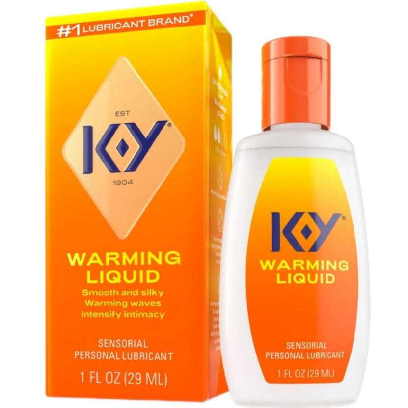 K-Y Warming Liquid bottle and packaging on a white background