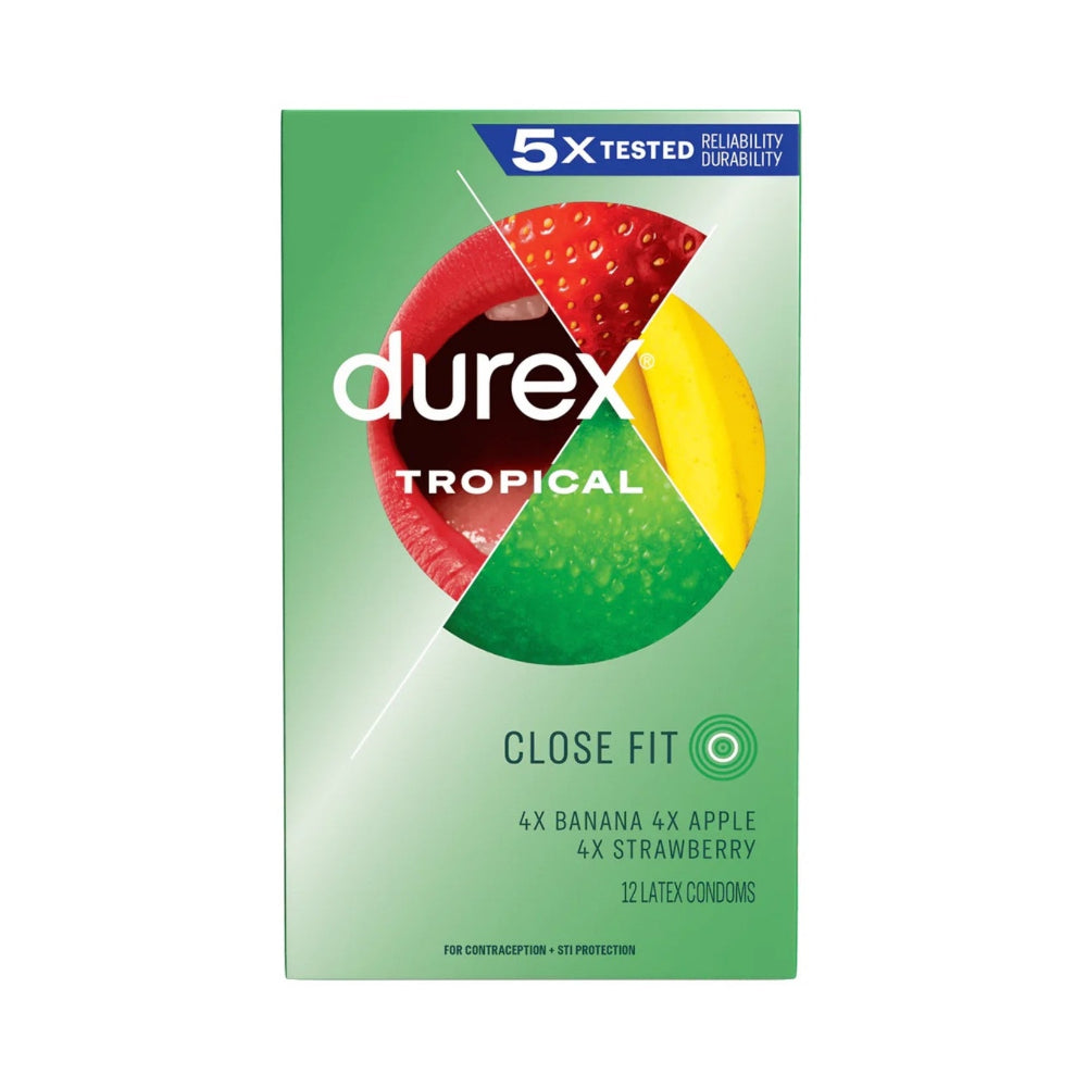Durex Tropical close fit condoms packaging on a white background