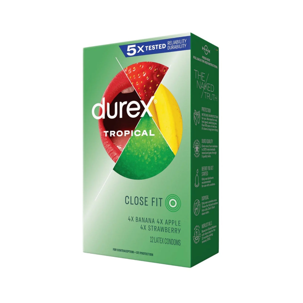 Durex Tropical close fit condom packaging on a white background