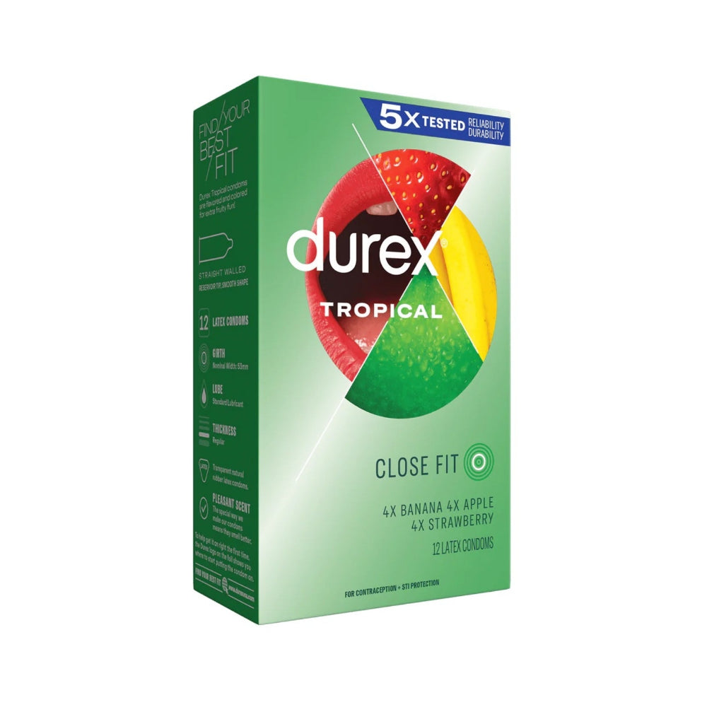Durex Tropical Close Fit condom packaging on a white background