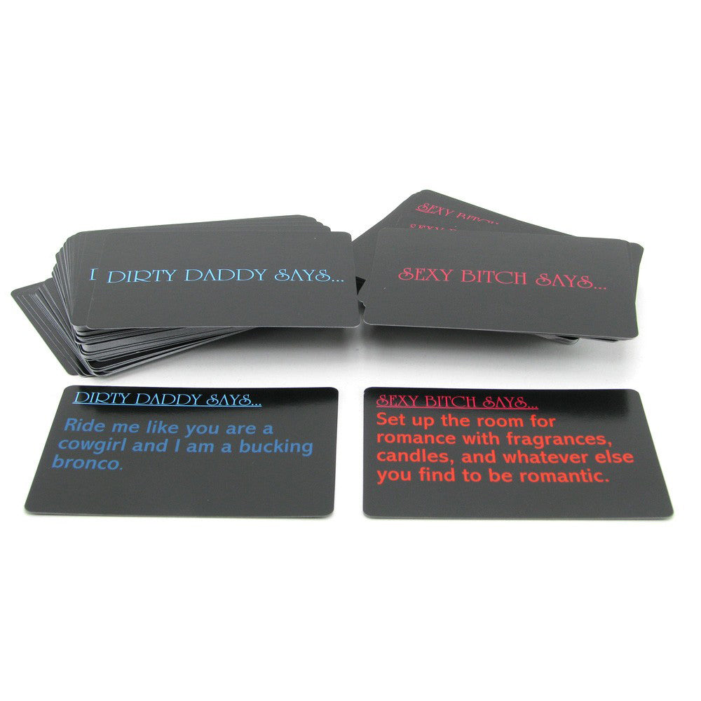 shows the bedroom comands couples game out of it's box on a white background