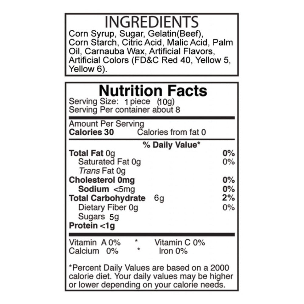 Gum Job nutrition label with ingredients list on a white background