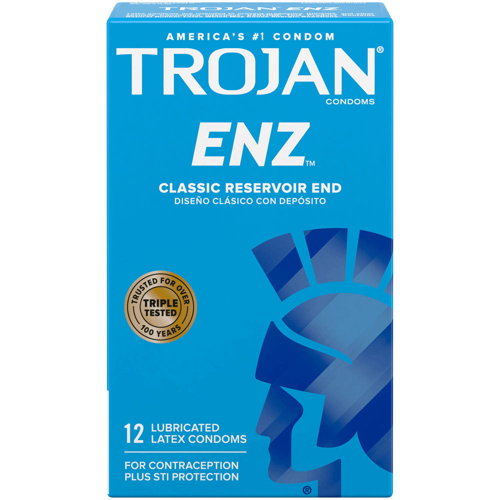 Packaging for Trojan Enz Classic Reservoir End Condoms, 12 Pack