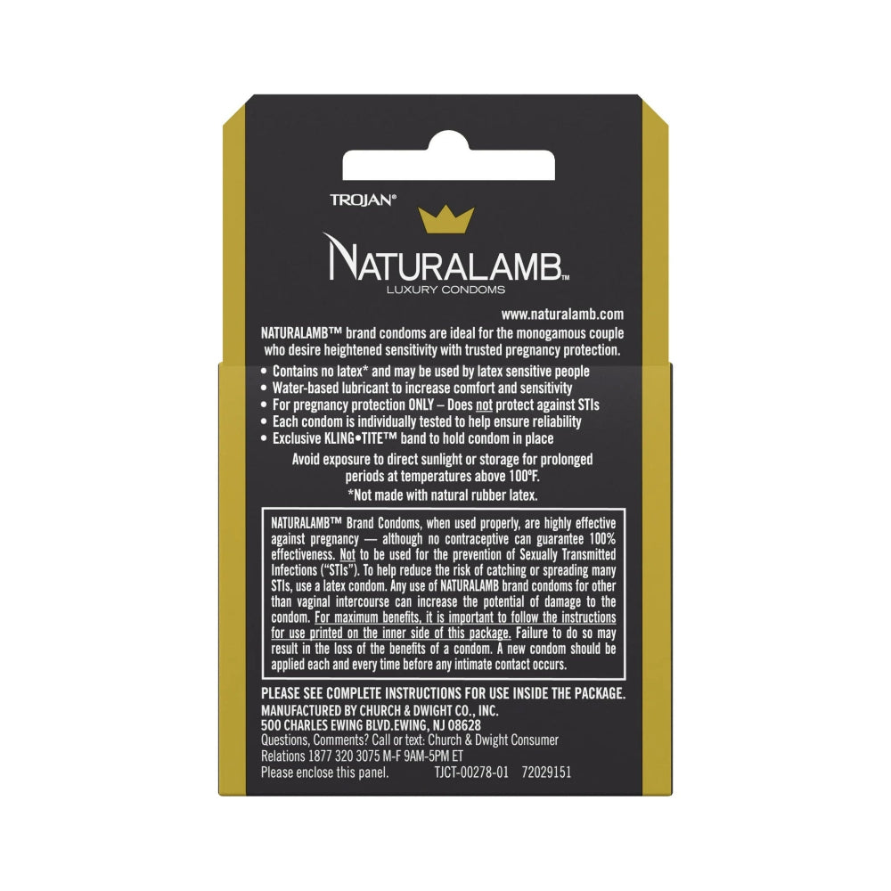 Naturalamb condom packaging with brand details on a white background