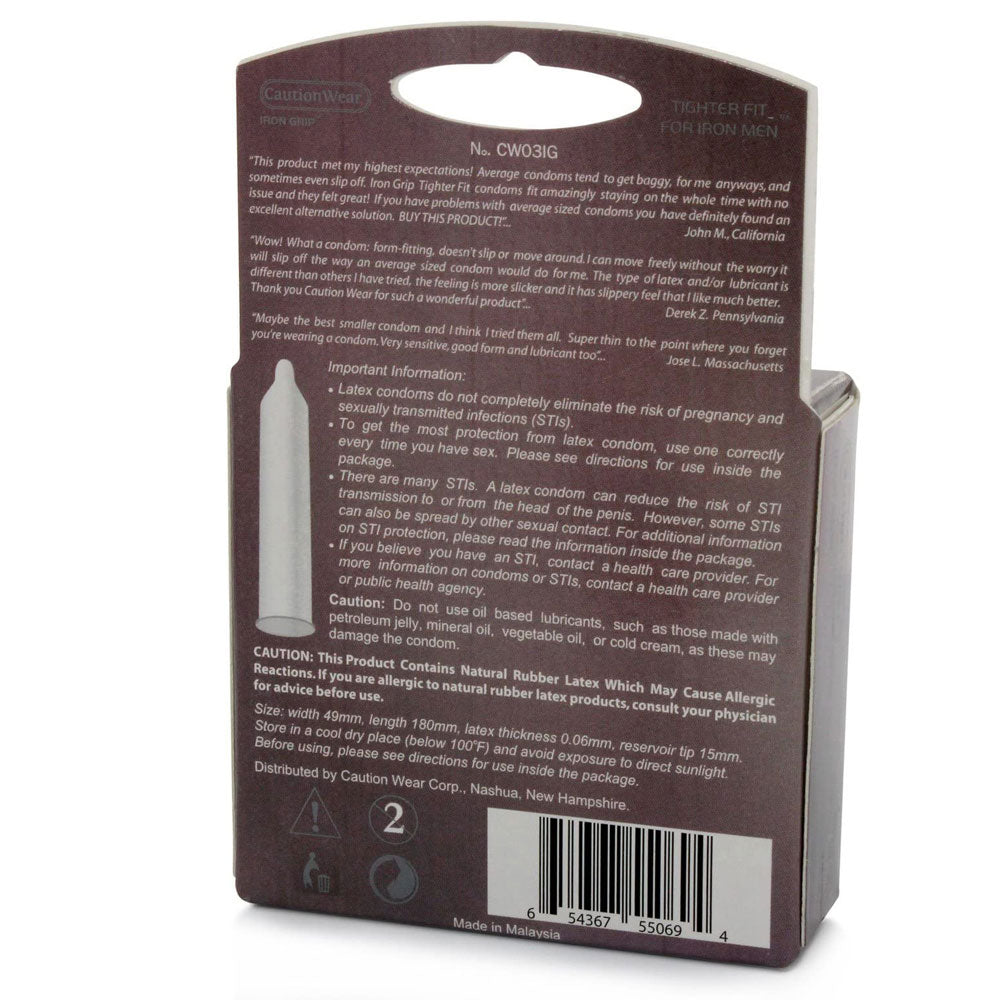 Caution Wear Iron Grip Tighter Condoms 3pk