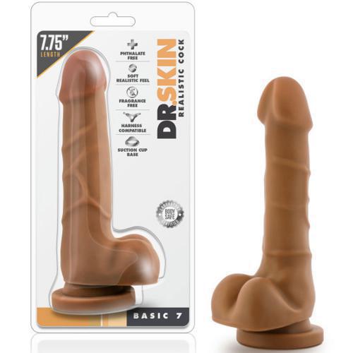 Dr Skin Dildo & Balls 7.75" With Base - Brown