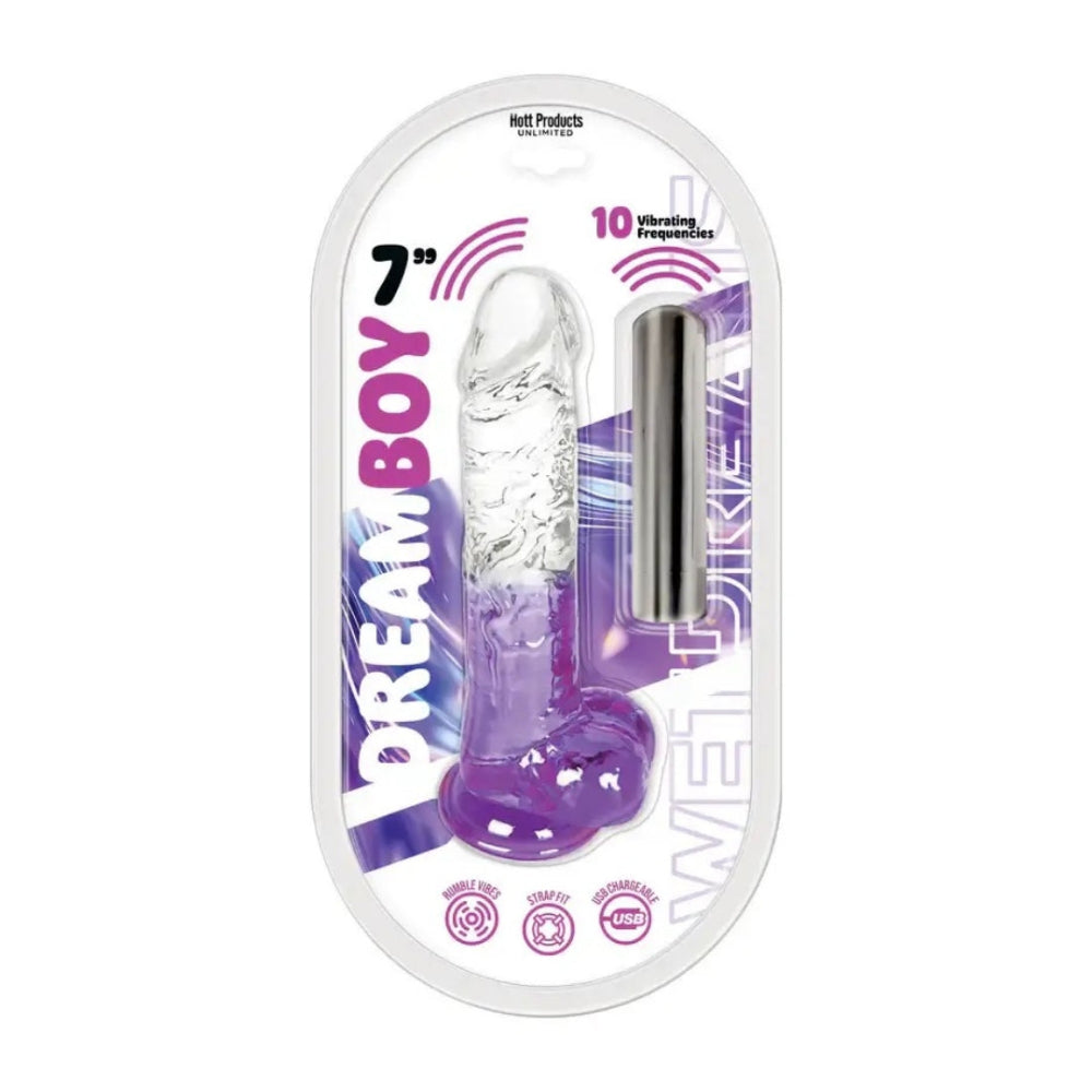 Wet Dreams Dream Boy 7" Vibrating Dildo Clear/Purple