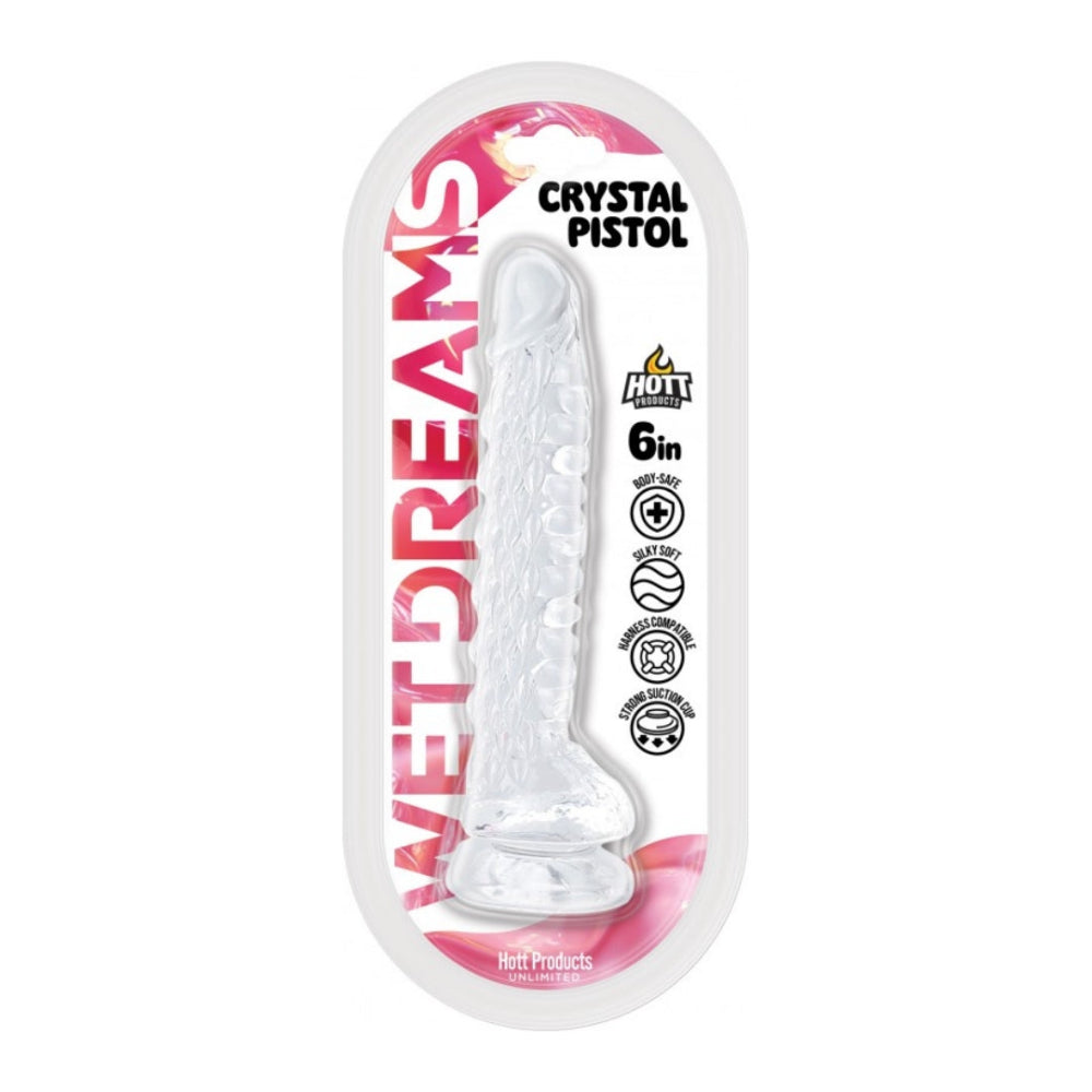 Wet Dreams Crystal Pistol Clear Jelly Dildo 6"