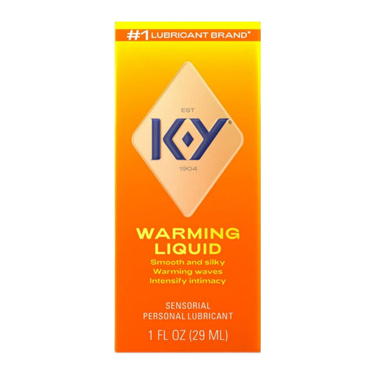 K-Y Warming Liquid packaging with orange and yellow design on a white background