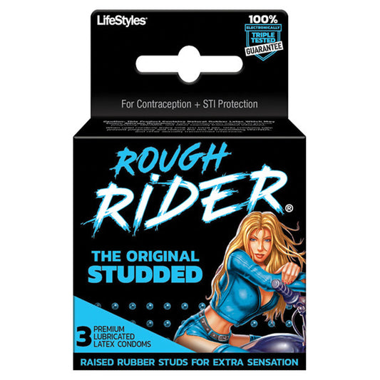 condom 3 pack box with a girl and motorcycle