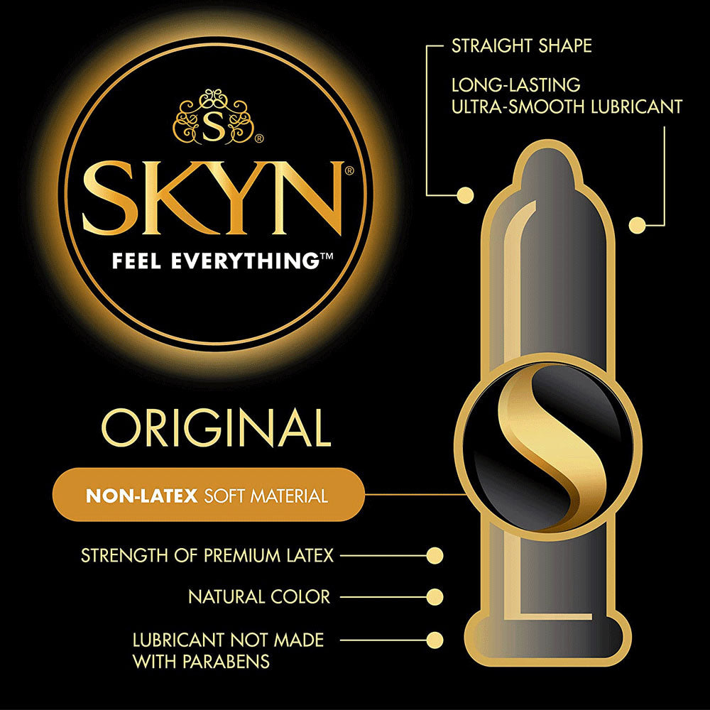 Shows the features of a lifestyles skin condom