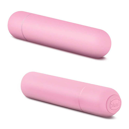 A small, pink bullet vibrator displayed out of its packaging on a white background