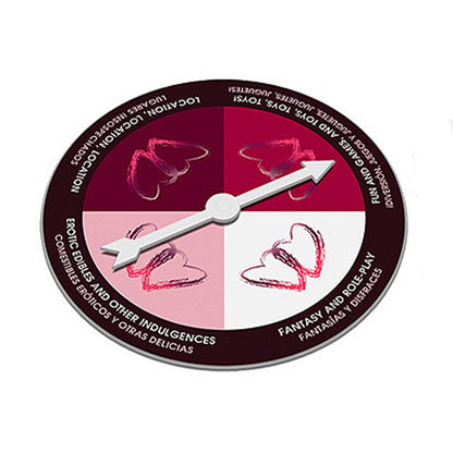 Image shows the spinner that is included in the We never But we Will couples game. on a white background.