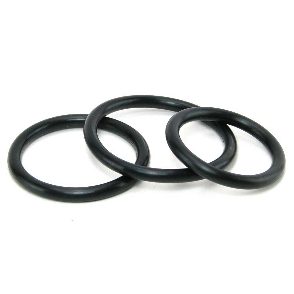 Shows 3 black cock rings on a white background
