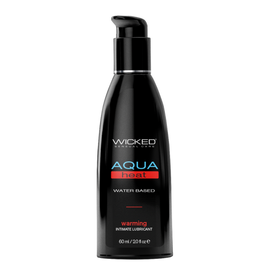 Black bottle of Wicked Sensual Care Aqua Heat water-based lubricant on a white background