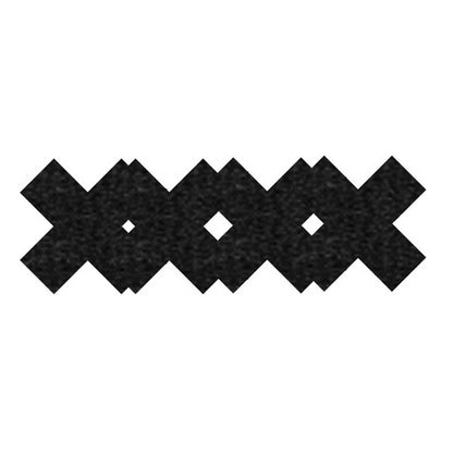 Peekaboos Classic Black X Pasties showing two pairs of self-adhesive pasties, one in solid black and the other in a black snake skin pattern.