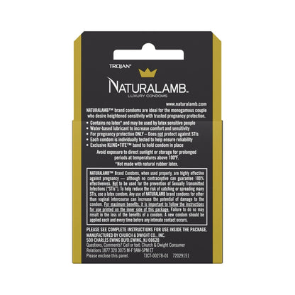 Naturalamb condom packaging with brand details on a white background