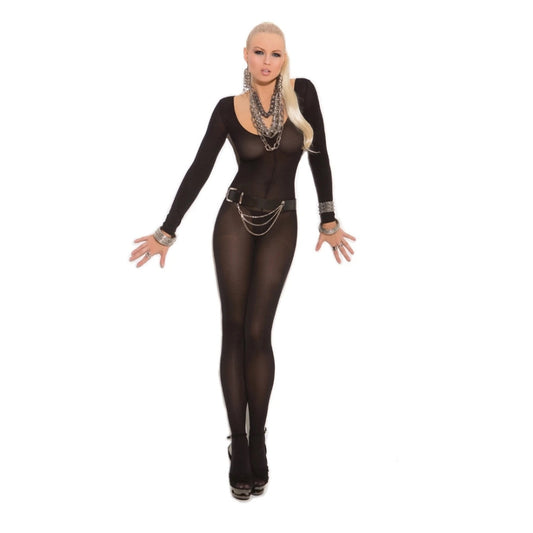 Sheer Long Sleeve Bodystocking Black O/S