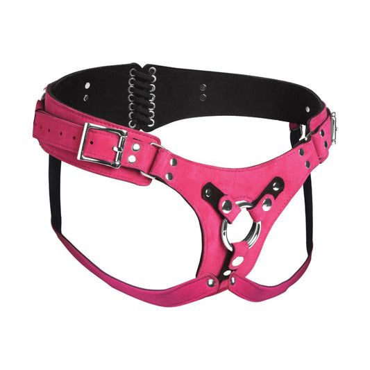 Strap U Bodice Deluxe Leather Corset Harness - Pink