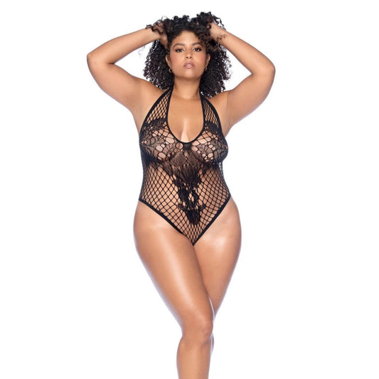 Floral Convertible Top Fishnet Bodysuit Queen
